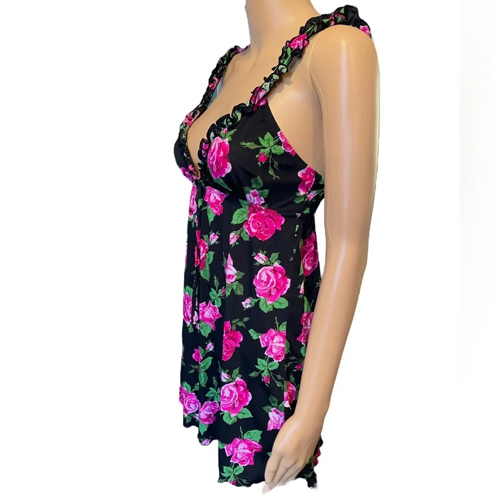 Smart & Sexy Sleepwear Vintage 90s Whimsygoth Romantic Rose Ruffle Slip Dress - Picture 5 of 8
